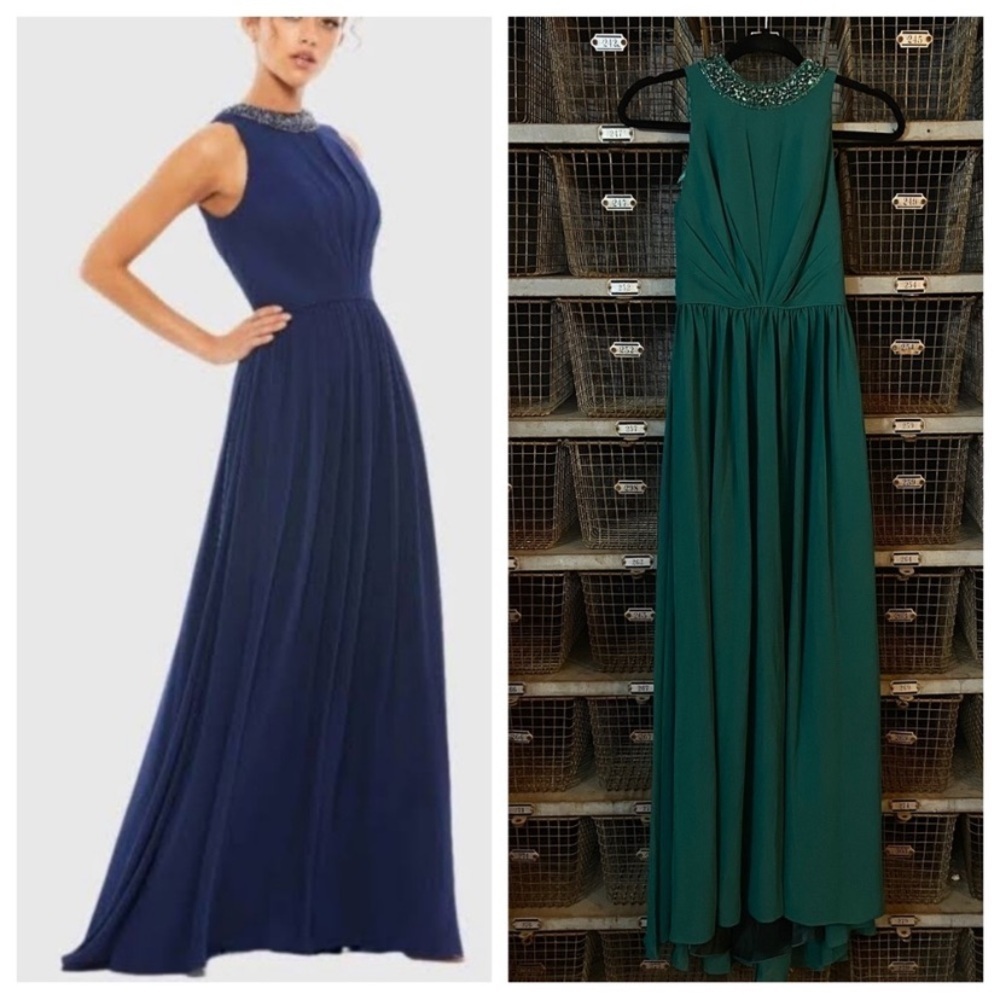 New! Mac Duggal Green Maxi Dress Gown Embellished Neckline 2063